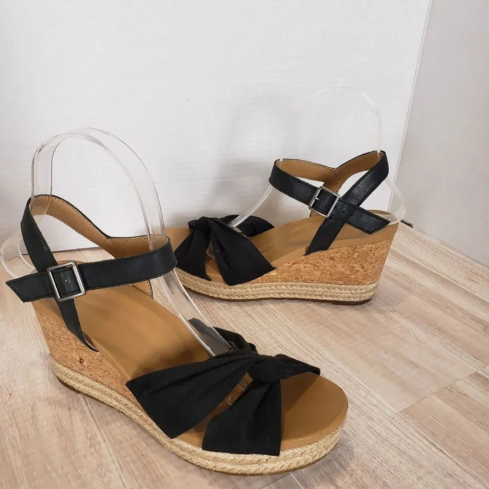 UGG Womens Joslyn Crisscross Canvas Cork Espadrille Wedge Sandals Sz 7 Festival